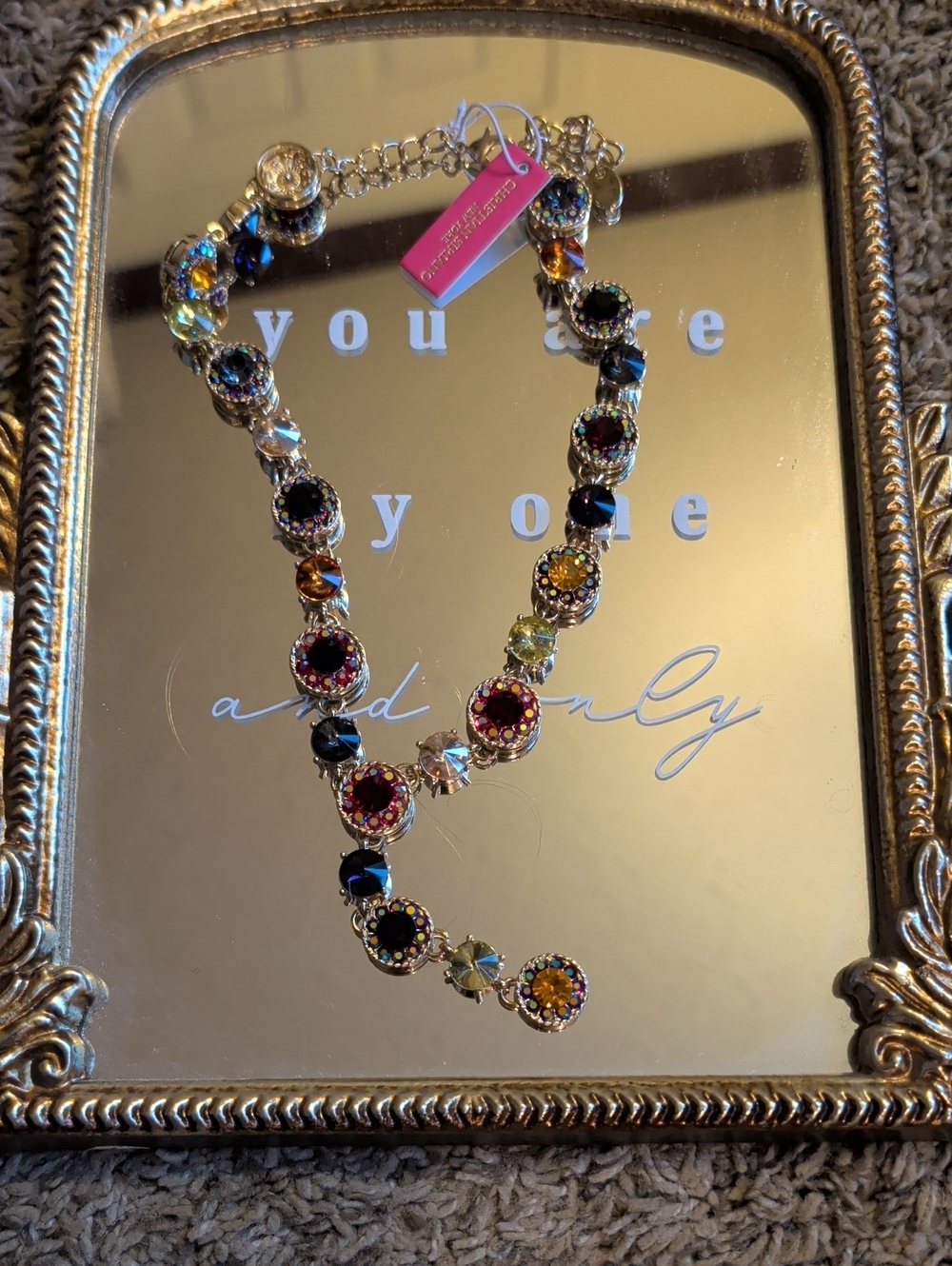 Christian Siriano multicolor crystal station necklace - pink, black, yellow
